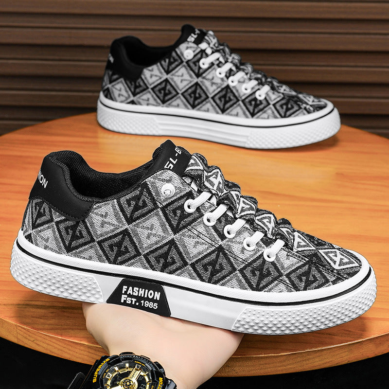 Summer 2024 New Trendy Versatile Breathable Casual Canvas Shoes Men's Round Toe Low Top Flat Men's Sneakers Trendy Shoes