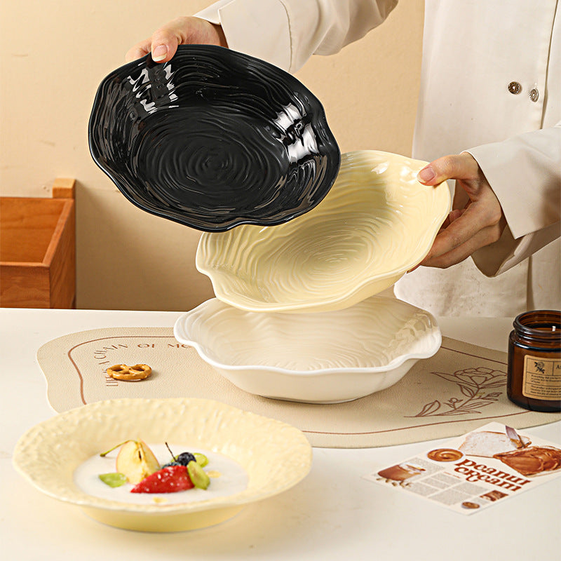 ins style simple high-end plate creative high-value home noodle tableware Western food straw hat ceramic soup plate salad