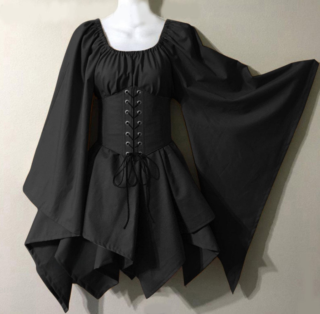 Cross-border new European and American bell sleeve long sleeve medieval Renaissance dress stitching long skirt one piece for hair