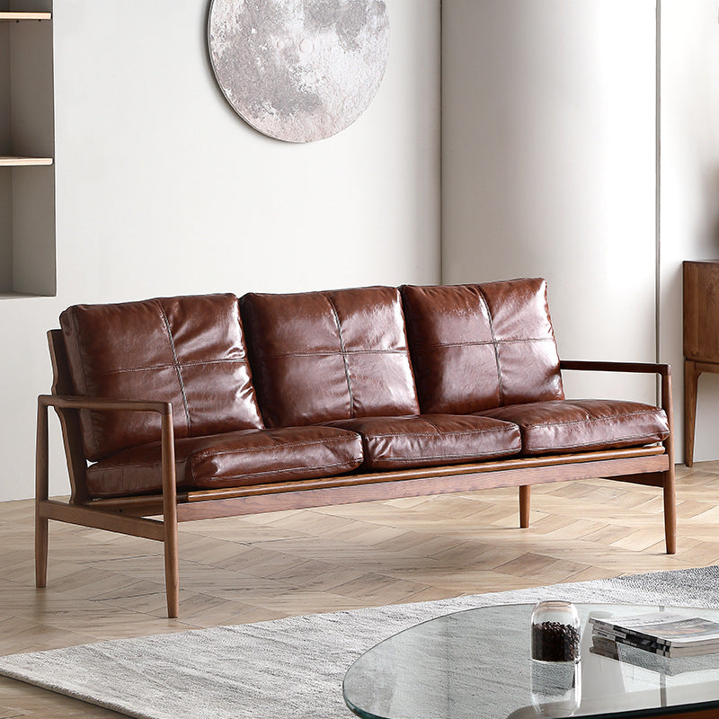 Solid wood leather sofa