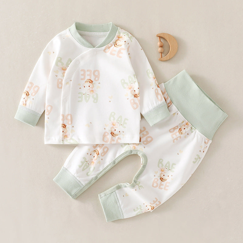Infant high-waisted suit spring and autumn belly protection two-piece pajamas baby loungewear Class A cotton bottom layer