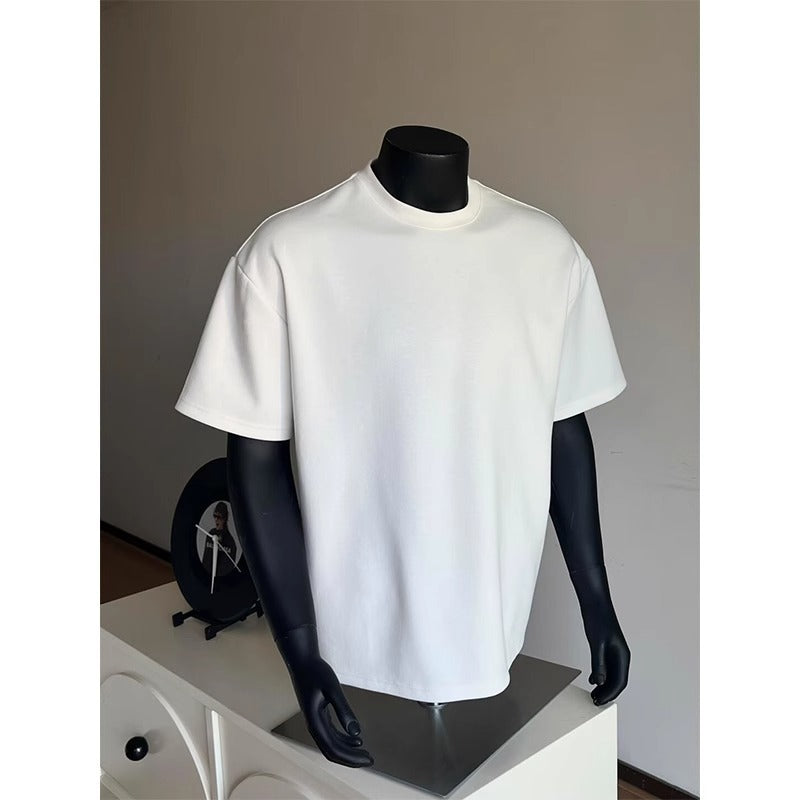 Heavyweight combed cotton white full-shouldered short-sleeved men's heavyweight cotton American crewneck T-shirt with a base layer and half sleeves