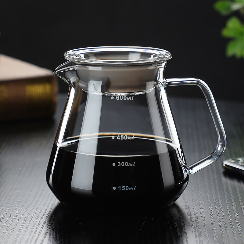 Wholesale pour-over glass coffee sharing pot cloud pot moka pot with wooden holder filter coffee pot set can be printed