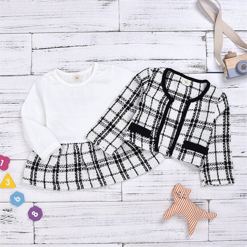 Three-color optional Amazon popular long-sleeved dress two-piece children's clothing baby small fragrance suit one-piece replacement