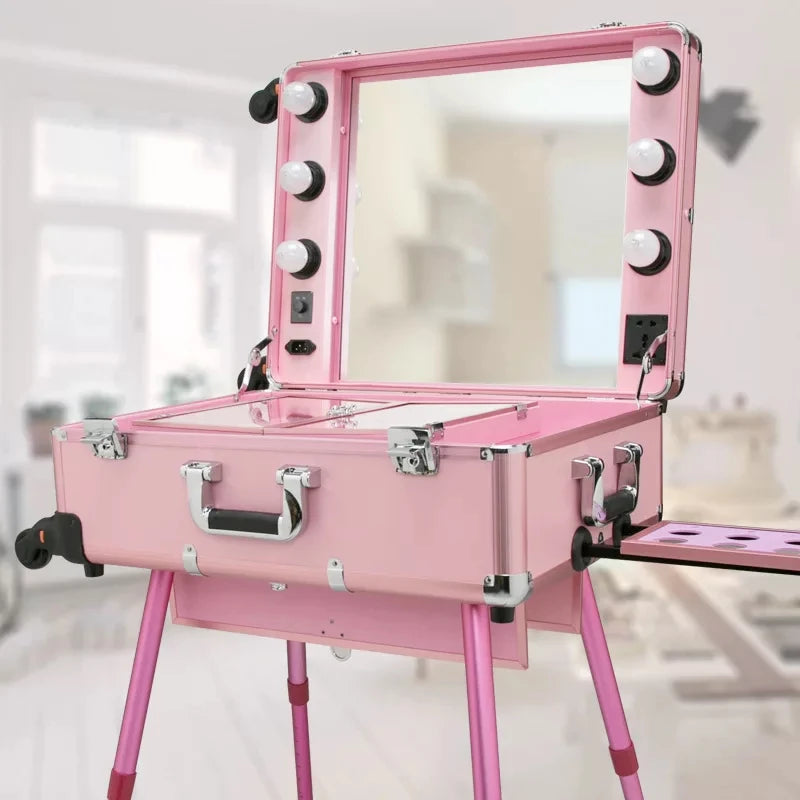 Professional Rolling Cosmetic Case Beauty Makeup Trolley suitcase LED