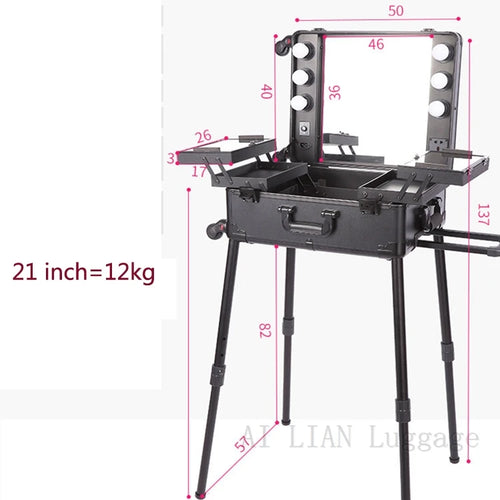 Professional Rolling Cosmetic Case Beauty Makeup Trolley suitcase LED
