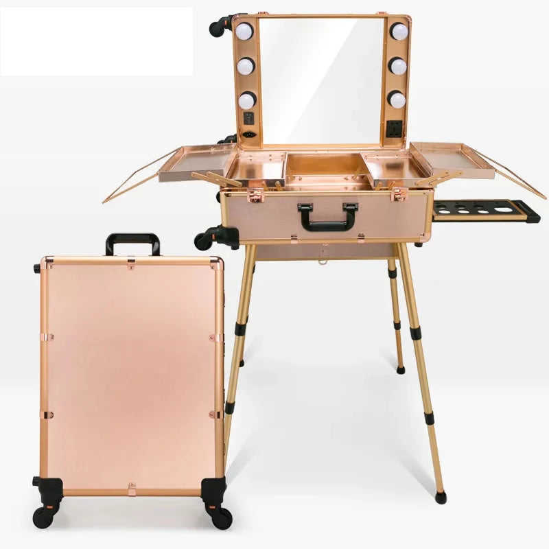 Professional Rolling Cosmetic Case Beauty Makeup Trolley suitcase LED