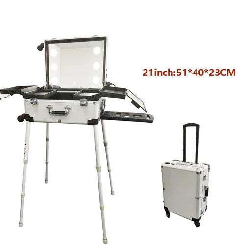 Professional Rolling Cosmetic Case Beauty Makeup Trolley suitcase LED