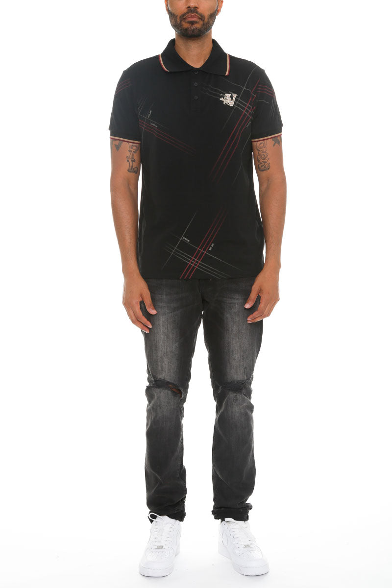 Italian Print Collared Polo Shirt