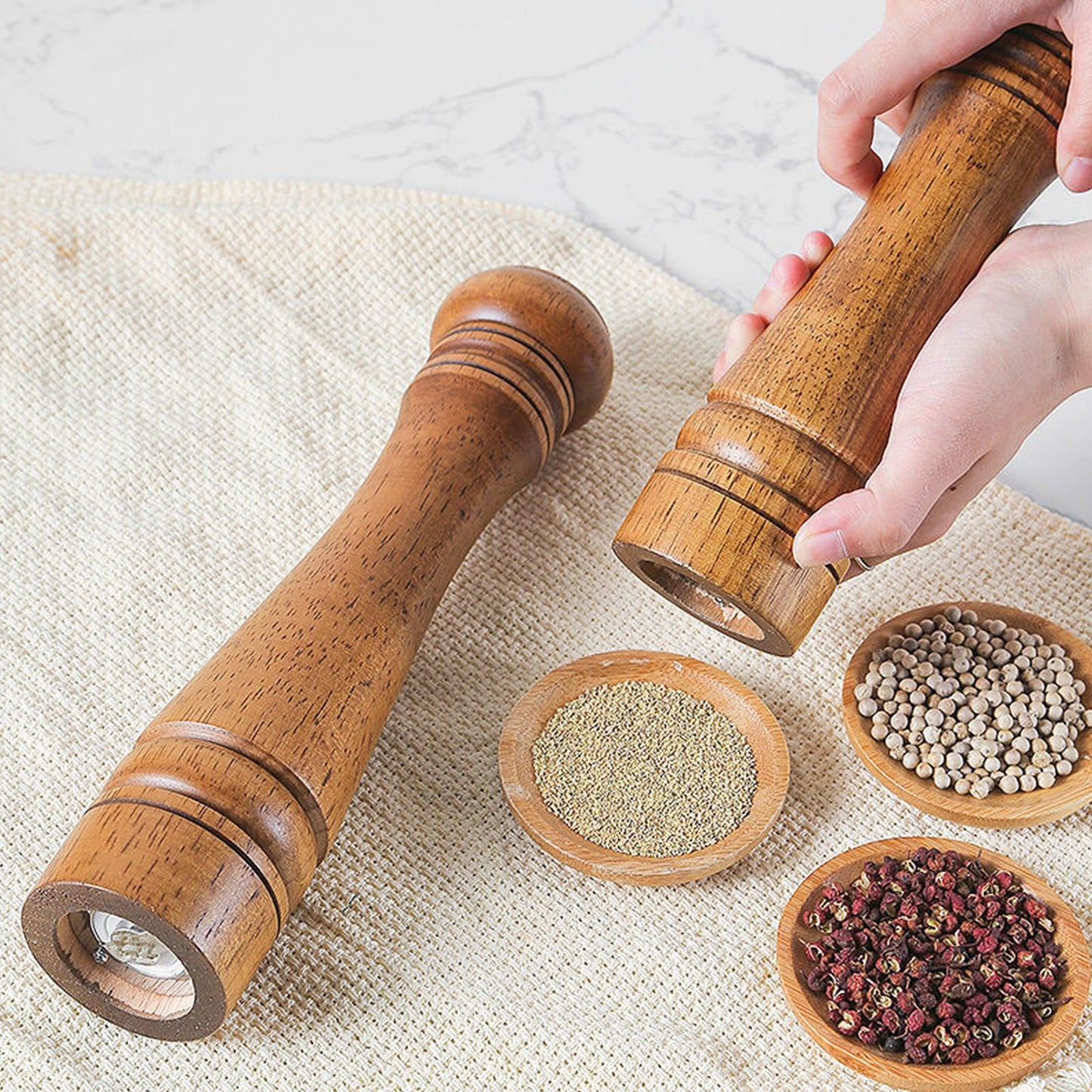 2X Wooden Pepper Grinder Pepper Mill Coarseness Adjustable Peppermill