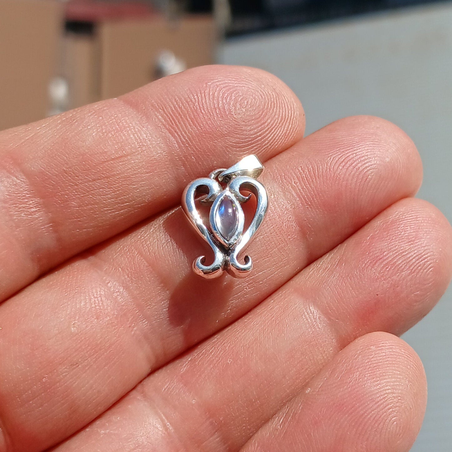 Moonstone Pendant, 925 Sterling Silver Pendant, Heart Pendant,