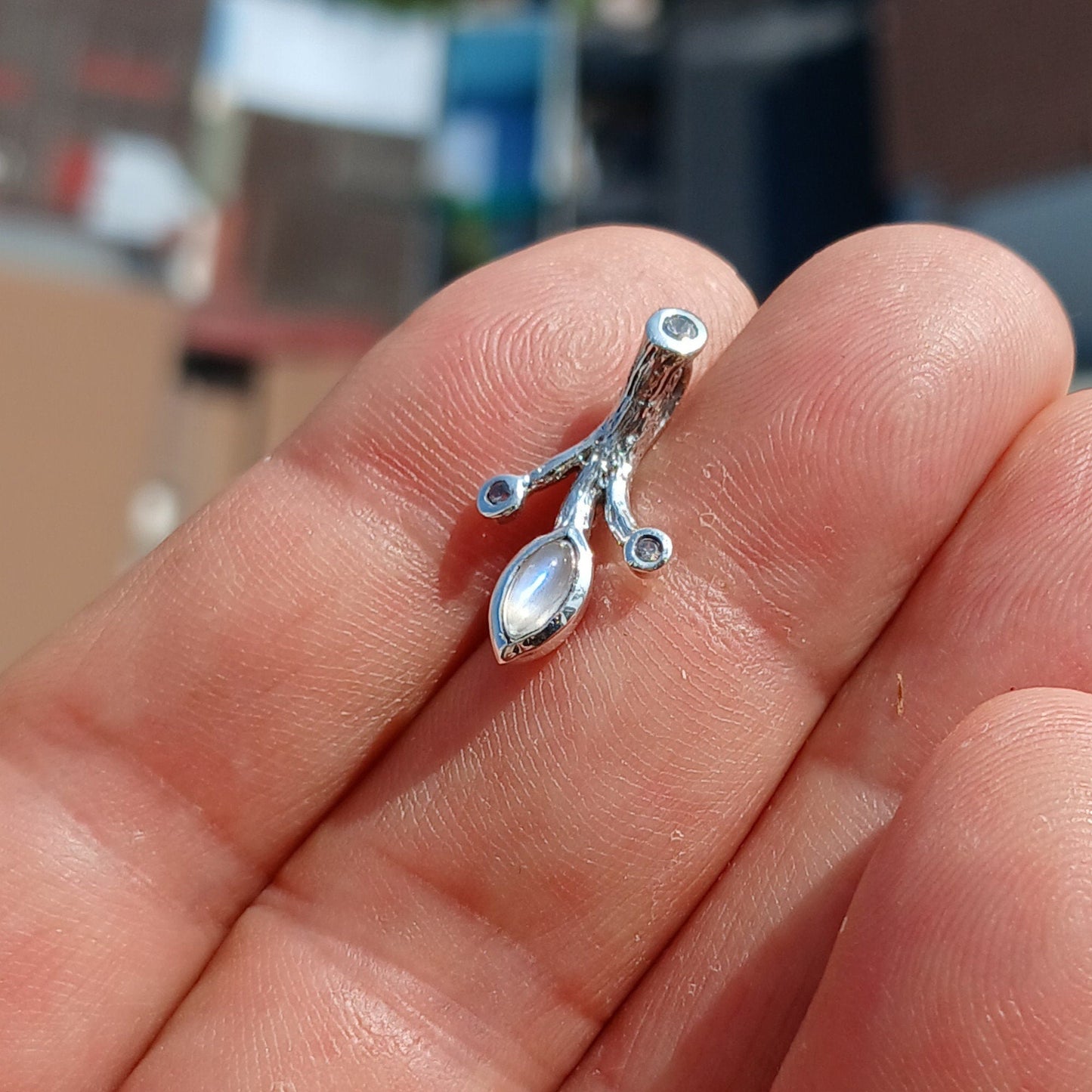 Moonstone Pendant, Moonstone Charm, Sterling Silver Pendant, Moonstone