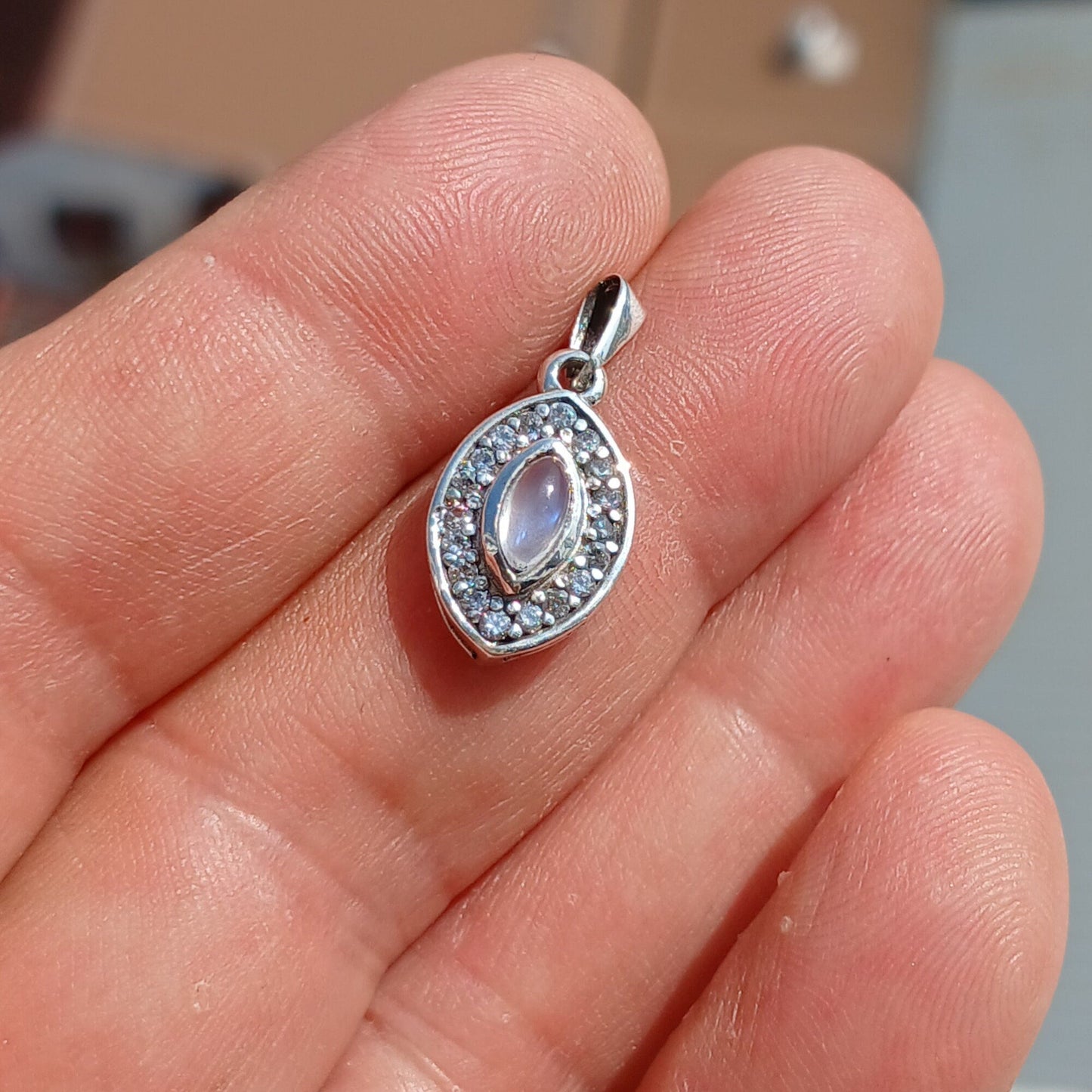 Moonstone Pendant, Marquise silver Pendant, Sterling Silver Pendant,