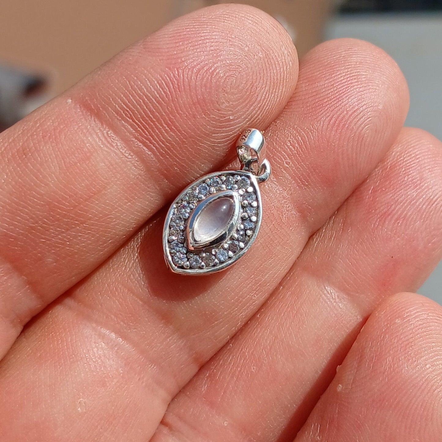Moonstone Pendant, Marquise silver Pendant, Sterling Silver Pendant,