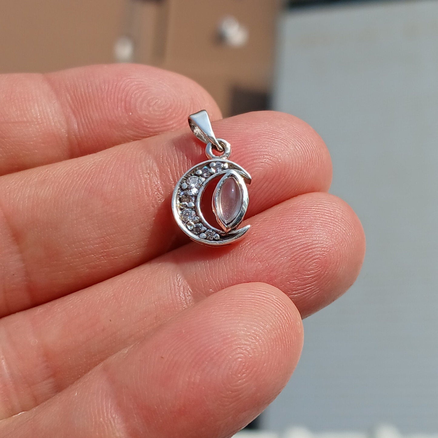 Moonstone Pendant, crescent Moon Pendant, Sterling Silver Pendant,
