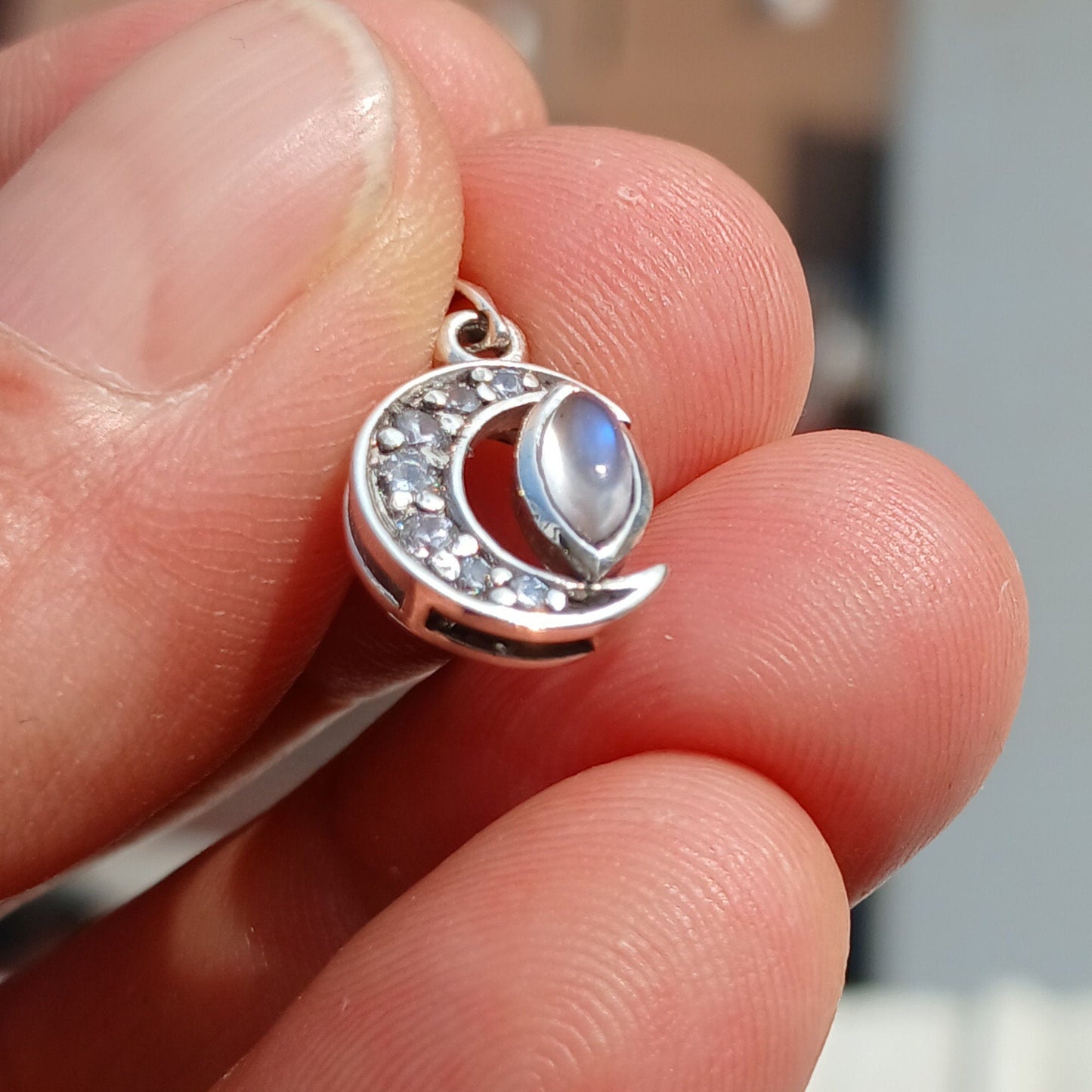 Moonstone Pendant, crescent Moon Pendant, Sterling Silver Pendant,