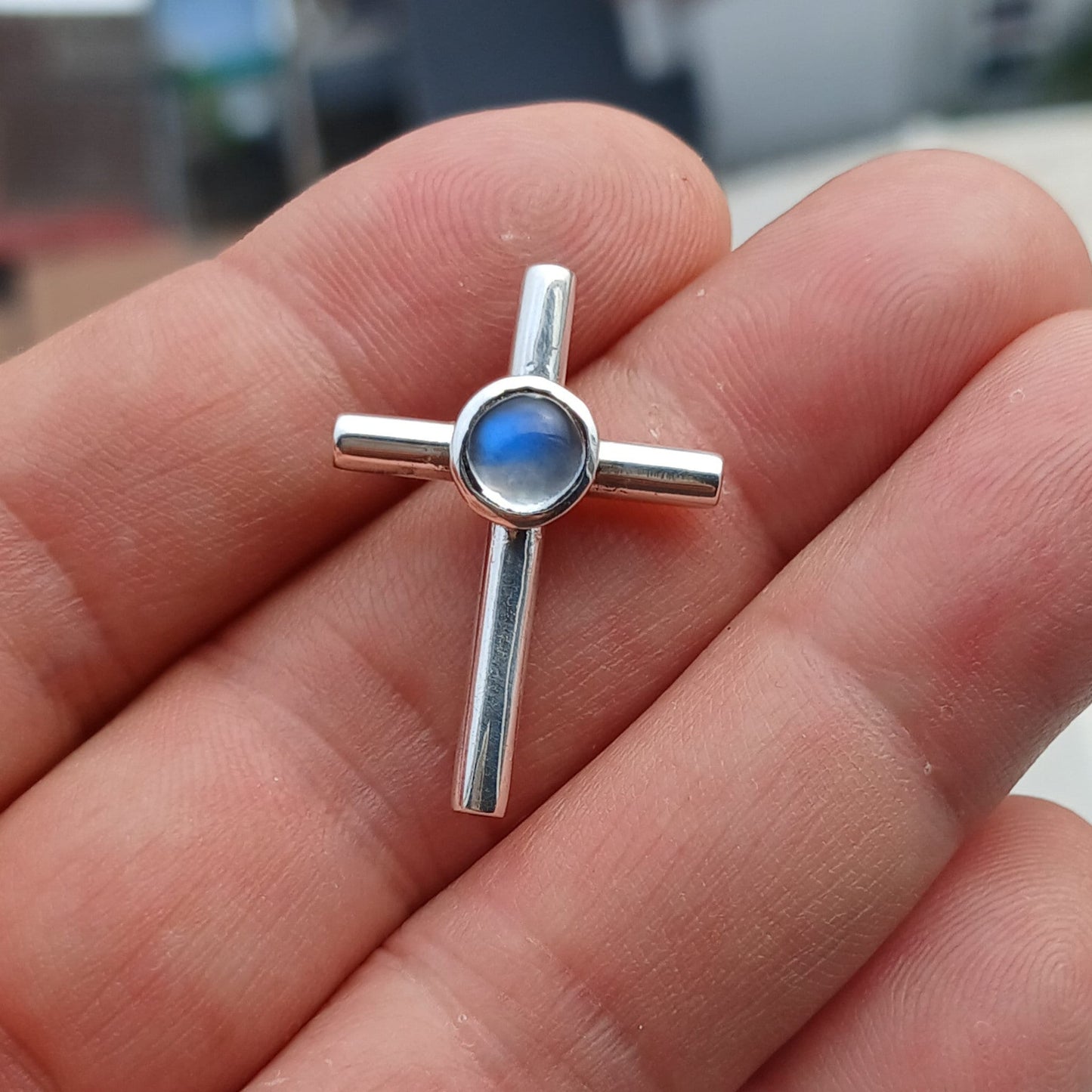 Moonstone Pendant, Sterling Silver Pendant, Cross pendant, Crucifix