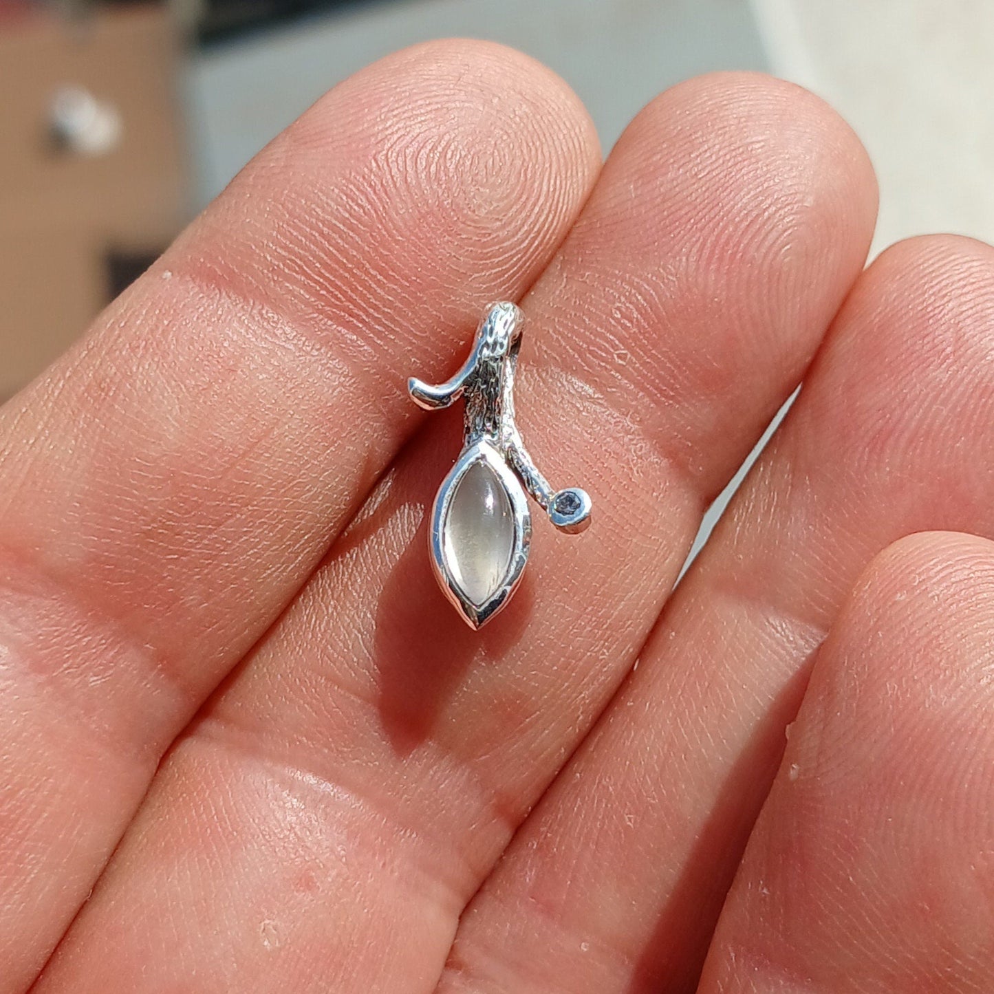 Moonstone Pendant, Moonstone Charm, Sterling Silver Pendant, Moonstone