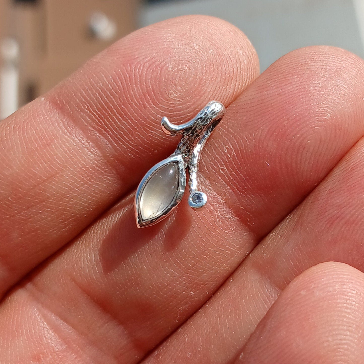 Moonstone Pendant, Moonstone Charm, Sterling Silver Pendant, Moonstone