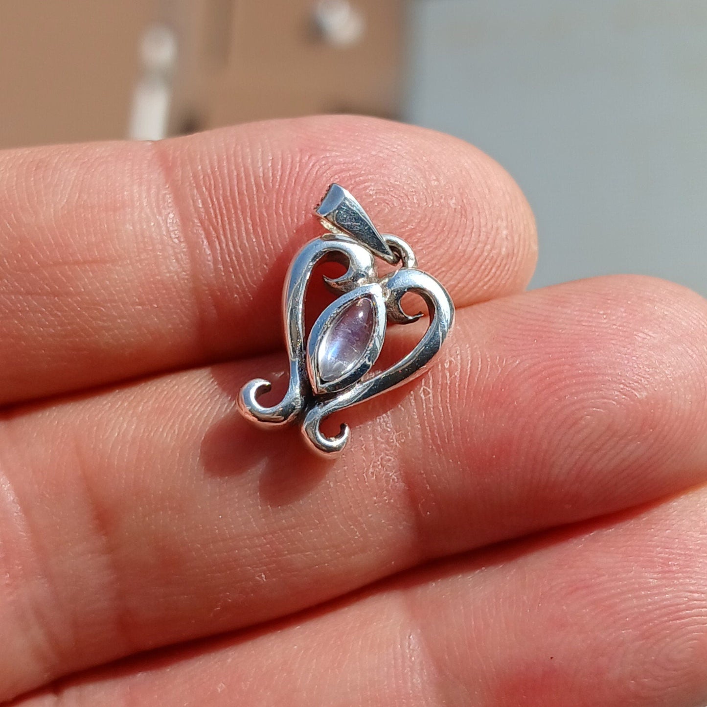 Moonstone Pendant, 925 Sterling Silver Pendant, Heart Pendant,