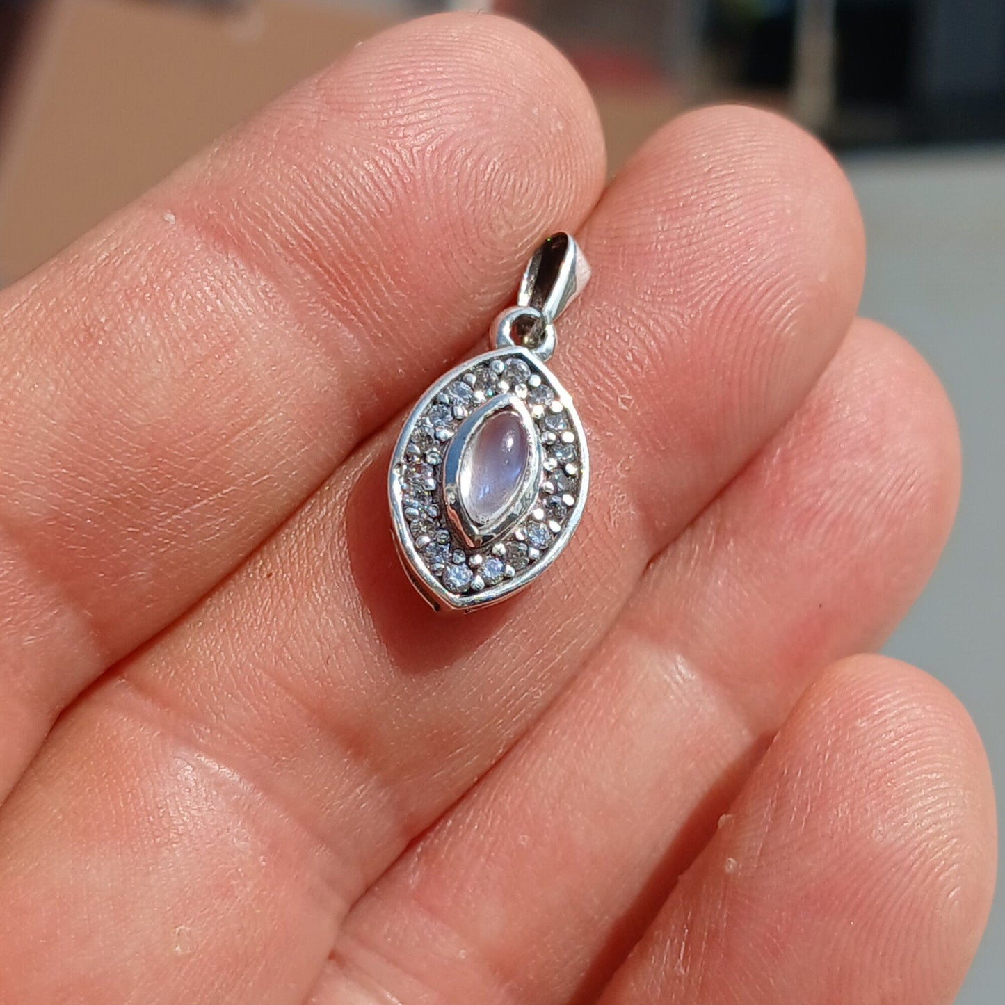 Moonstone Pendant, Marquise silver Pendant, Sterling Silver Pendant,