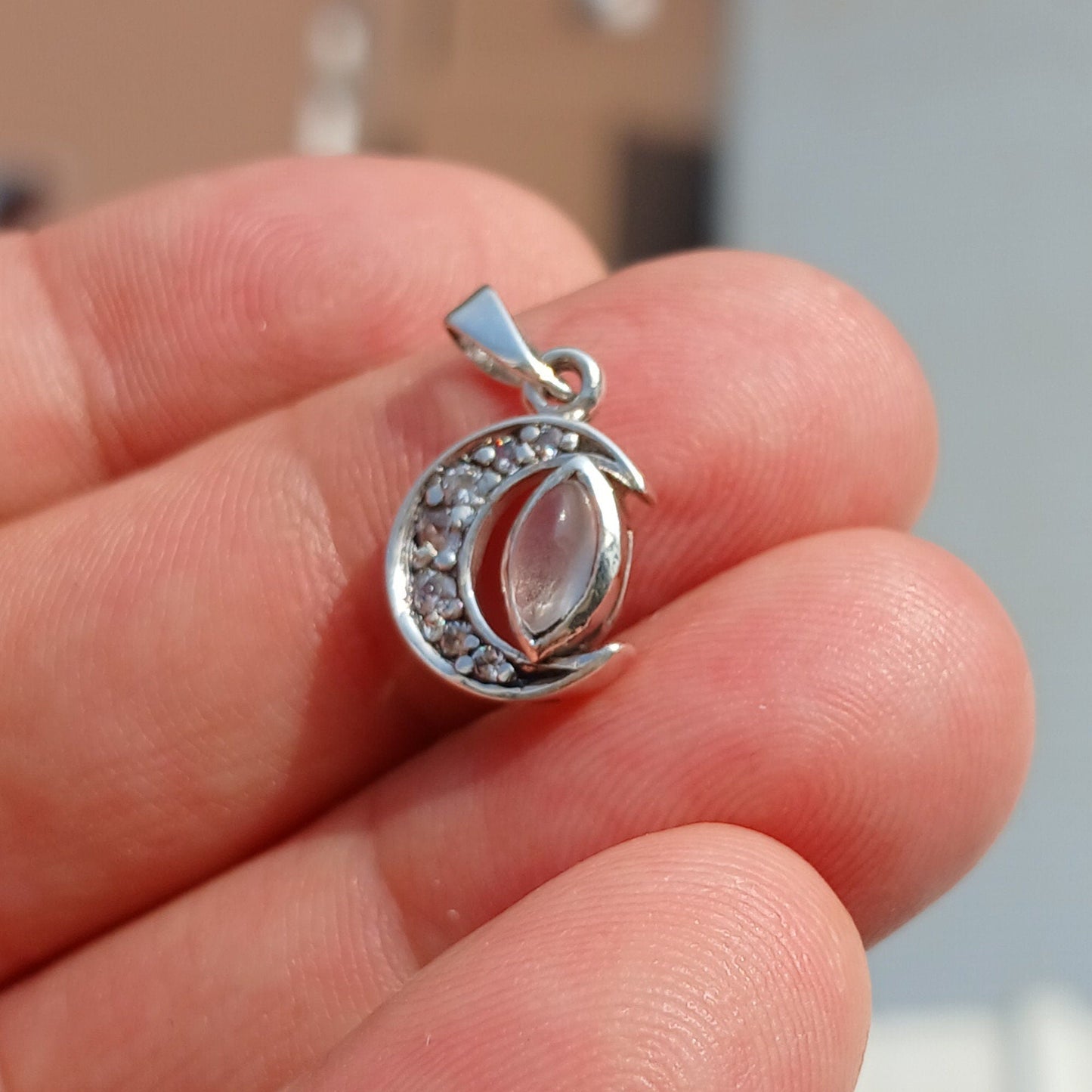 Moonstone Pendant, crescent Moon Pendant, Sterling Silver Pendant,
