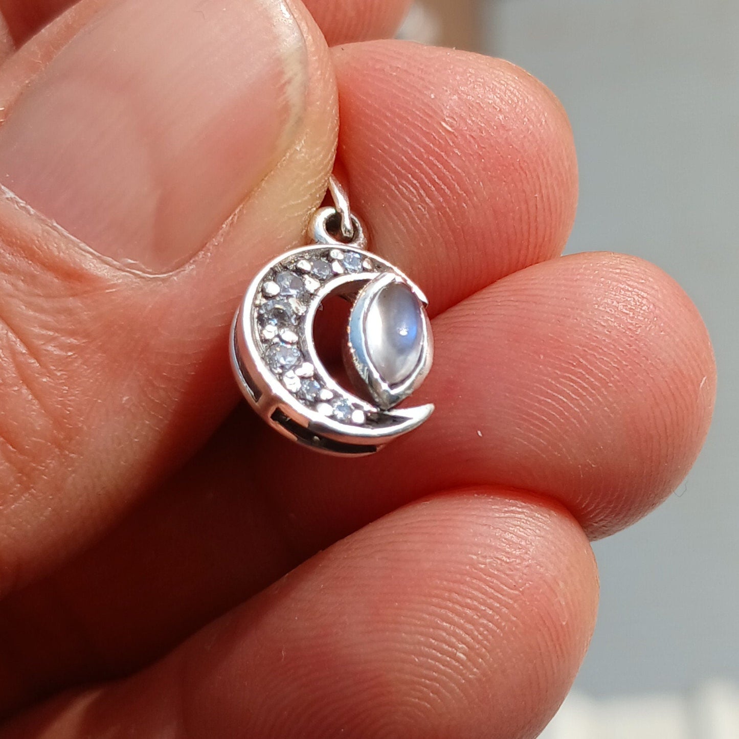 Moonstone Pendant, crescent Moon Pendant, Sterling Silver Pendant,