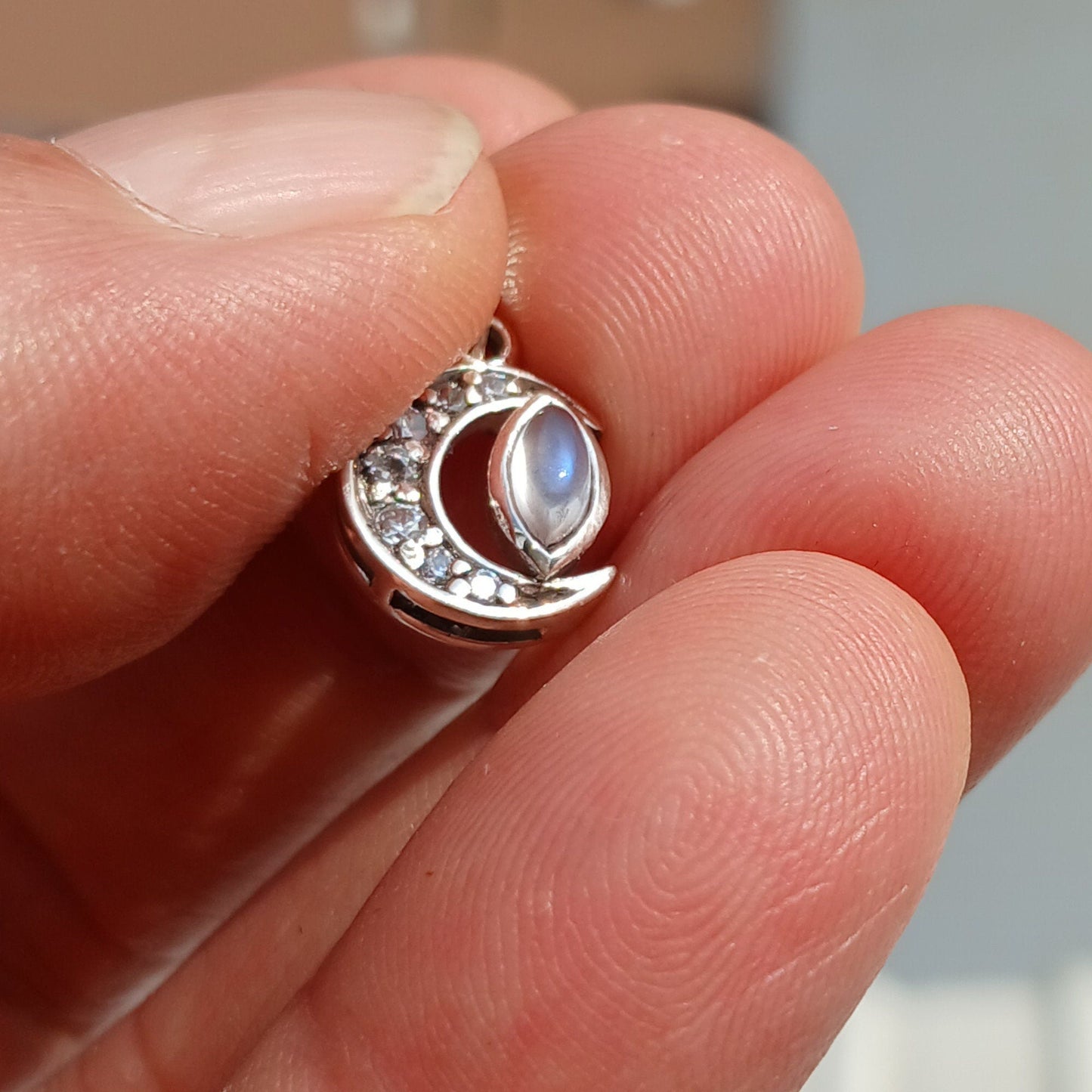 Moonstone Pendant, crescent Moon Pendant, Sterling Silver Pendant,