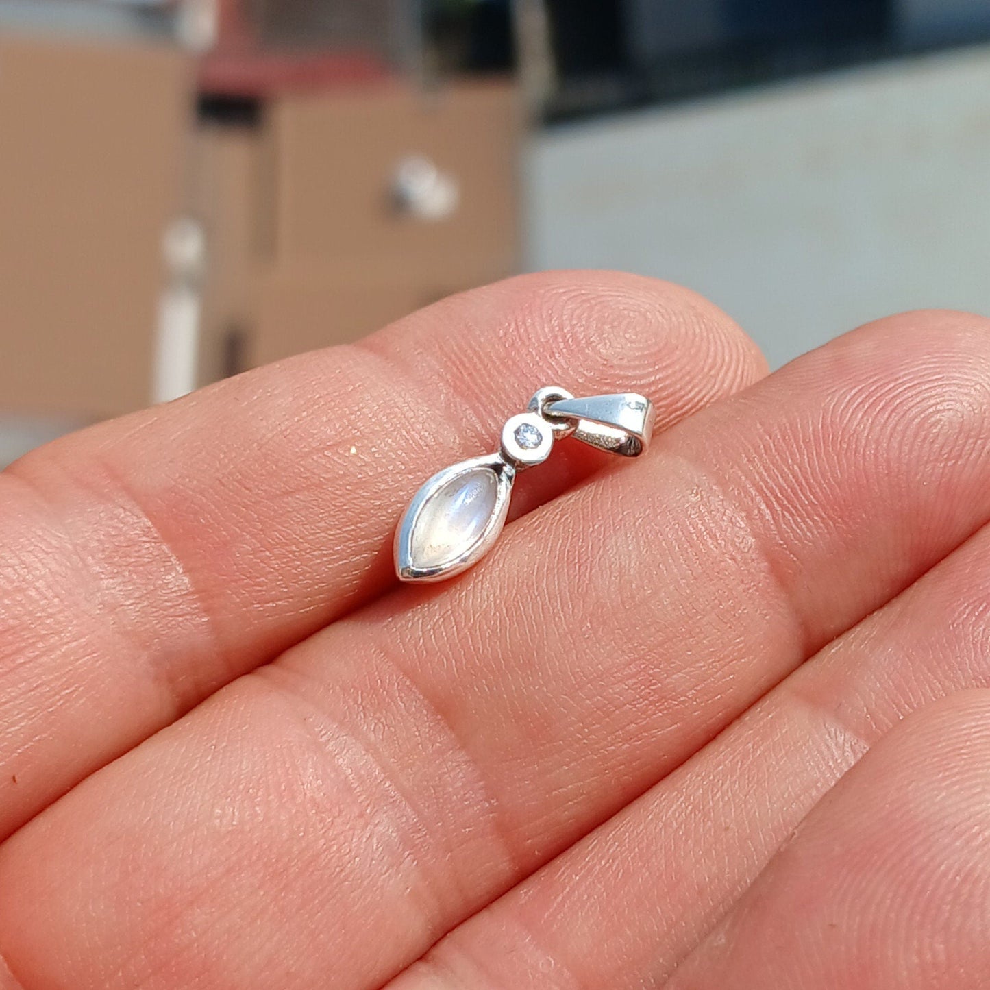 Moonstone Pendant, marquise Pendant, Sterling Silver Pendant,
