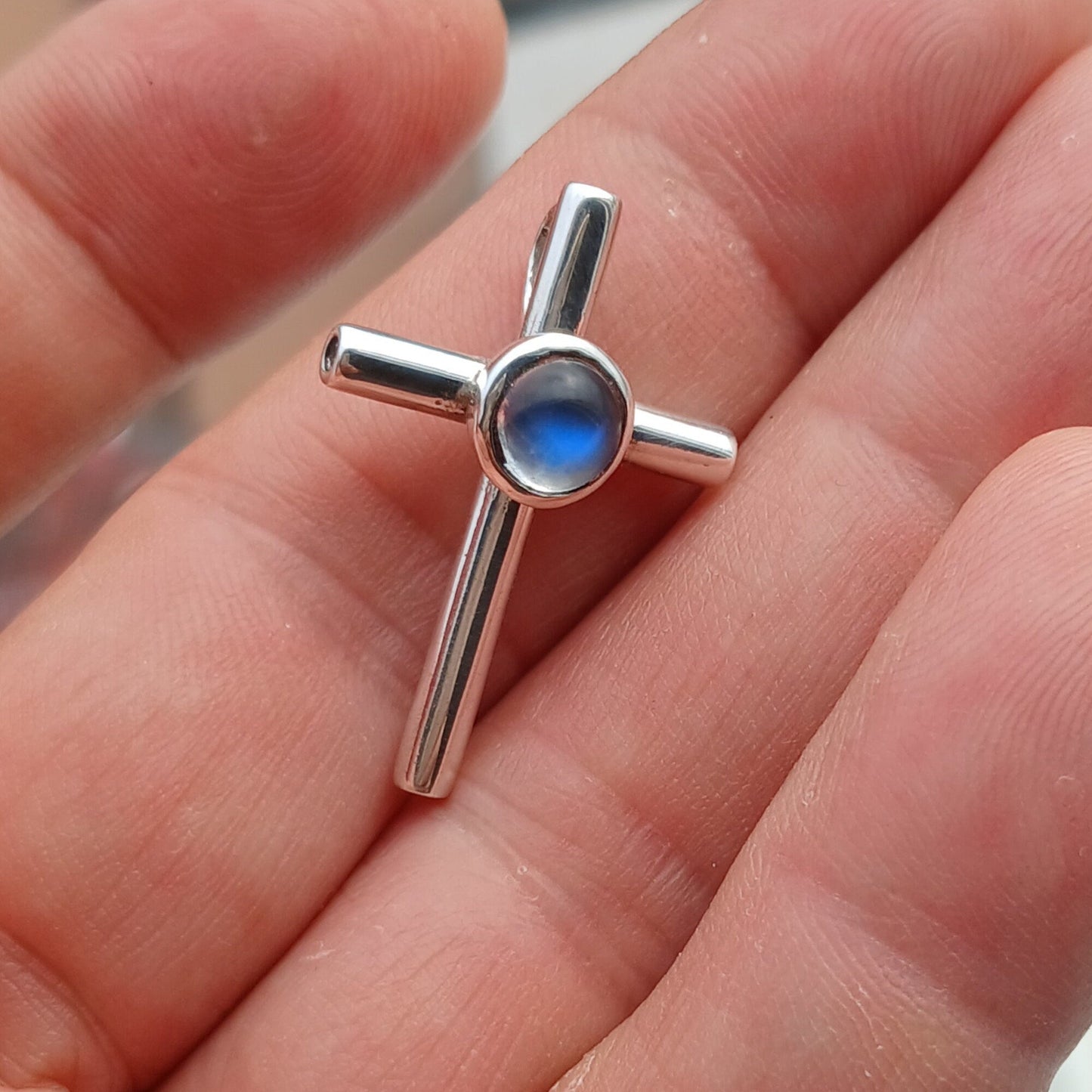 Moonstone Pendant, Sterling Silver Pendant, Cross pendant, Crucifix