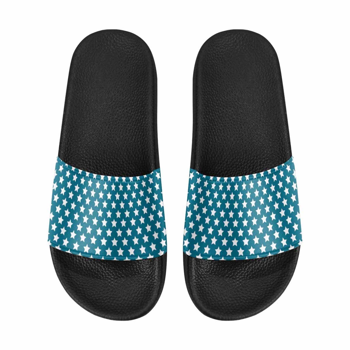 Mens Slide Sandals, Aqua Blue And White Stars