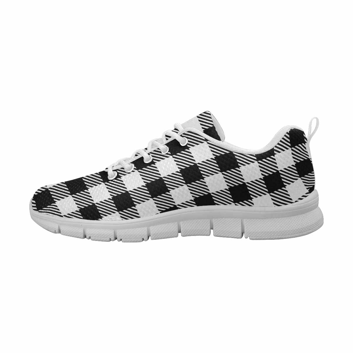 Sneakers For Men, Buffalo Plaid Black And White Running Shoes