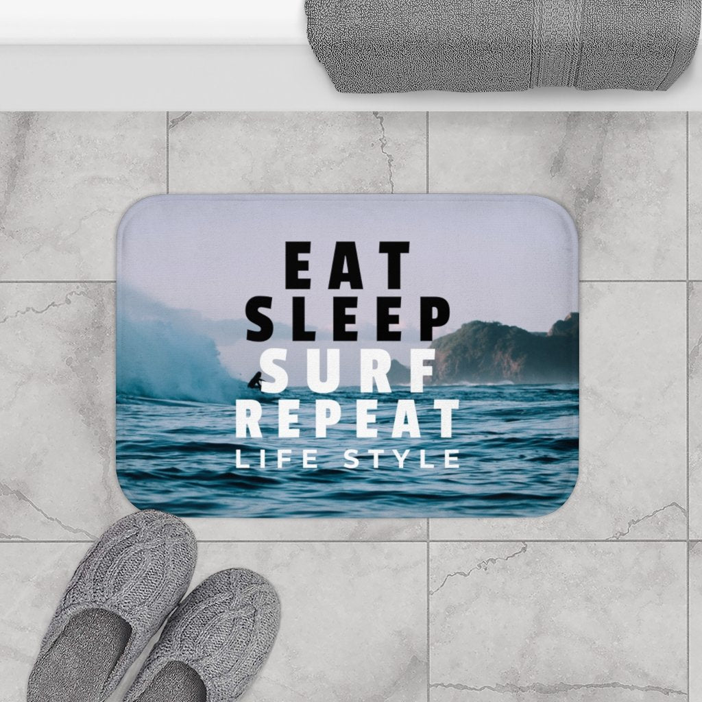 Eat, Sleep, Surf and Repeat Bath Mat