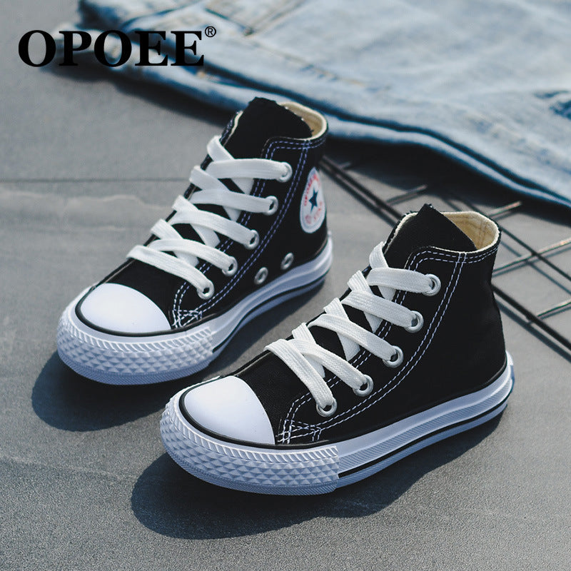 OPOEE Children's Shoes 2025 Spring Men's and Women's Fashion Lace-up High-Top Canvas Shoes Baby Casual Board Shoes C8008