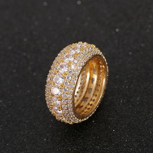 Cross-border European and American hip hop copper micro inlay five rows full of zircon rings men's hiphop ring No. 6-12