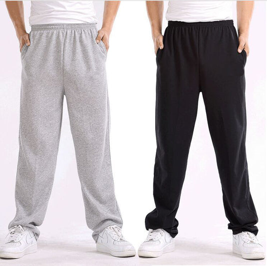 Spring and summer thin elastic waist sweatpants men's loose straight cotton casual long pants men's plus fat plus-size fat pants