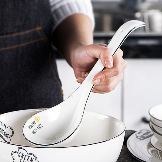 Wholesale Hotel Restaurant Daily Use Porcelain Ceramic Spoon Pure White Big Soup Spoon Rice Spoon Commercial Spoon Dinner Table Tableware