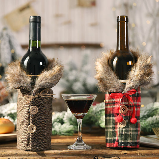 Haobei Christmas celebration new dining table wine bottle decoration striped plaid skirt wine bottle cover red wine cover foreign trade hot sale