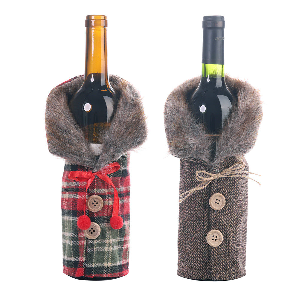 Haobei Christmas celebration new dining table wine bottle decoration striped plaid skirt wine bottle cover red wine cover foreign trade hot sale