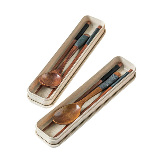 Xiaomuxian Japanese portable boxed wooden spoon chopsticks natural eco-friendly carved tableware chopsticks and spoon set ins