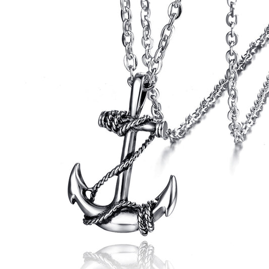 European and American titanium steel boat cat necklace men's stainless steel pendant creative personality cross necklace manufacturers drop shipping