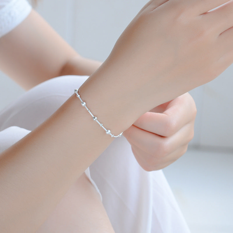Korean S925 explosive silver accessories polished matte lucky bead bracelet simple fashion anklet manufacturer direct sale