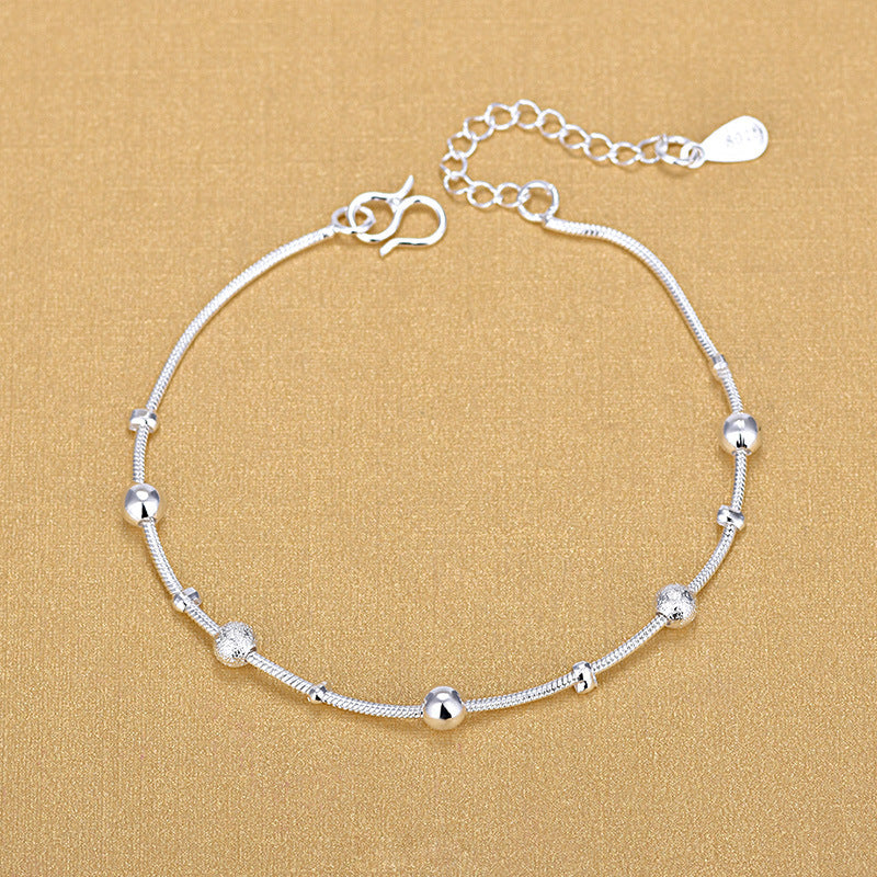 Korean S925 explosive silver accessories polished matte lucky bead bracelet simple fashion anklet manufacturer direct sale