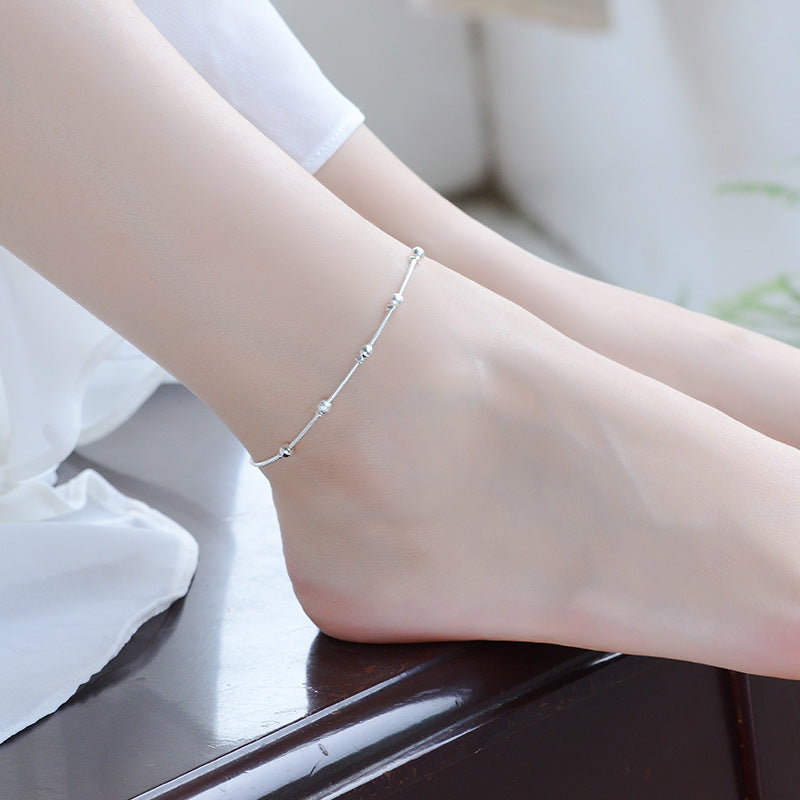 Korean S925 explosive silver accessories polished matte lucky bead bracelet simple fashion anklet manufacturer direct sale