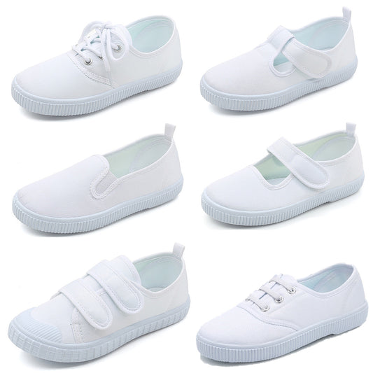 Children's Shoes Children's Little White Shoes Dance Shoes Boys Girls Velcro Students White Cloth Shoes Kindergarten Indoor Shoes Wholesale