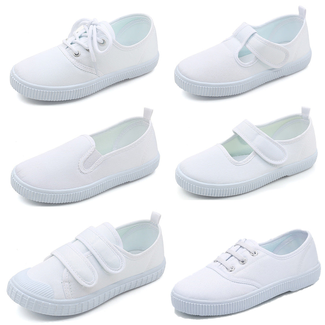 Children's Shoes Children's Little White Shoes Dance Shoes Boys Girls Velcro Students White Cloth Shoes Kindergarten Indoor Shoes Wholesale