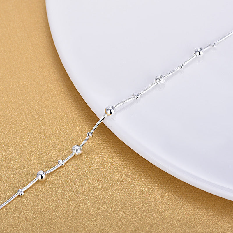 Korean S925 explosive silver accessories polished matte lucky bead bracelet simple fashion anklet manufacturer direct sale