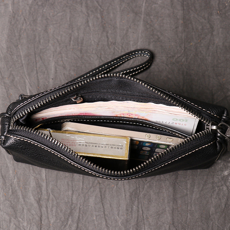 Luo Jia factory new men's leather clutch bag women's soft leather long wallet fashion simple cowhide mobile phone bag