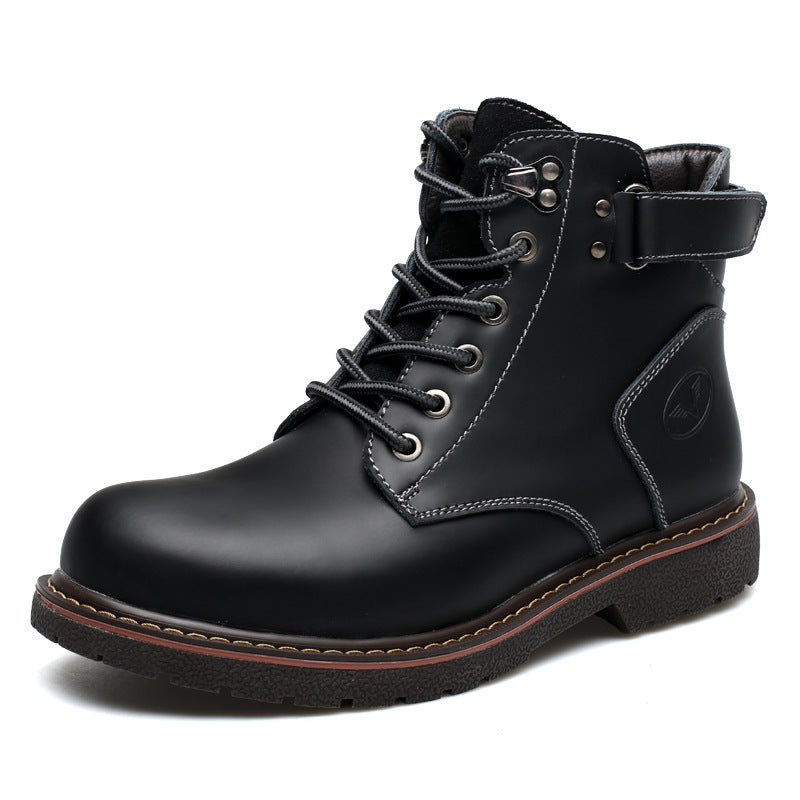 2025 New British Men's Fleece Martin Boots Casual Mid-Top Leather Boots Fashion Men's Cotton Boots Warm Boots Trendy Shoes