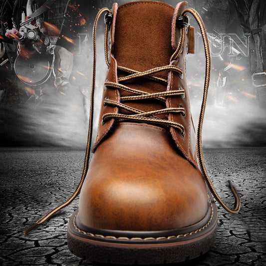 2025 New British Men's Fleece Martin Boots Casual Mid-Top Leather Boots Fashion Men's Cotton Boots Warm Boots Trendy Shoes